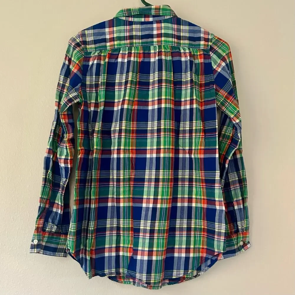 Ralph Lauren Plaid Ruffle Front Button up Shirt girls 16 Preppy Tartan western